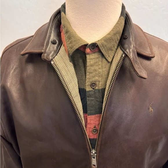 Polo by Ralph Lauren Vintage Biswing Leather Bomber Jacket in Brown Size L - Picture 3 of 16